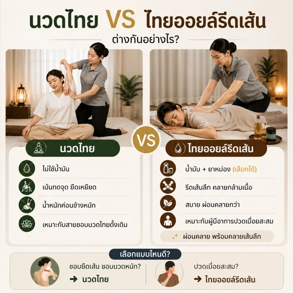 นวดไทย VS ไทยออยล์รีดเส้น ต่างกันอย่างไร? เลือกแบบไหนดี