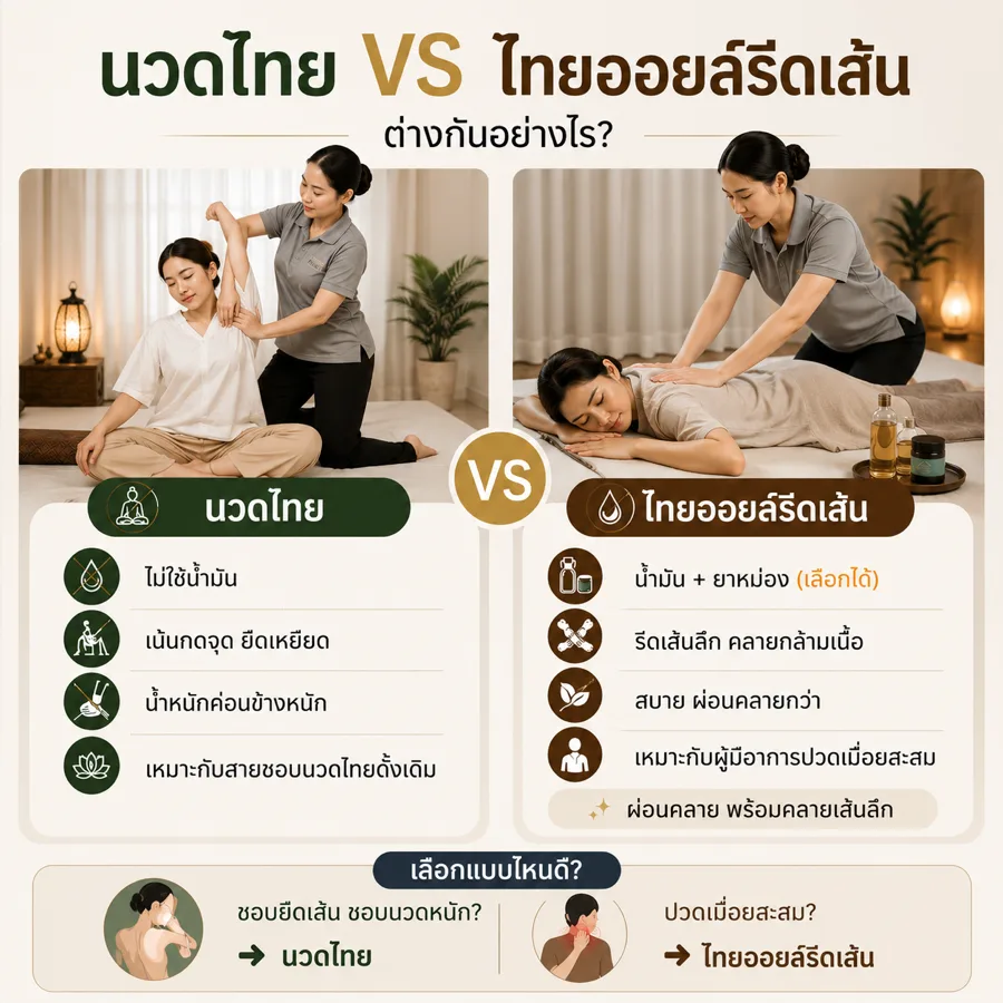 นวดไทย VS ไทยออยล์รีดเส้น ต่างกันอย่างไร? เลือกแบบไหนดี